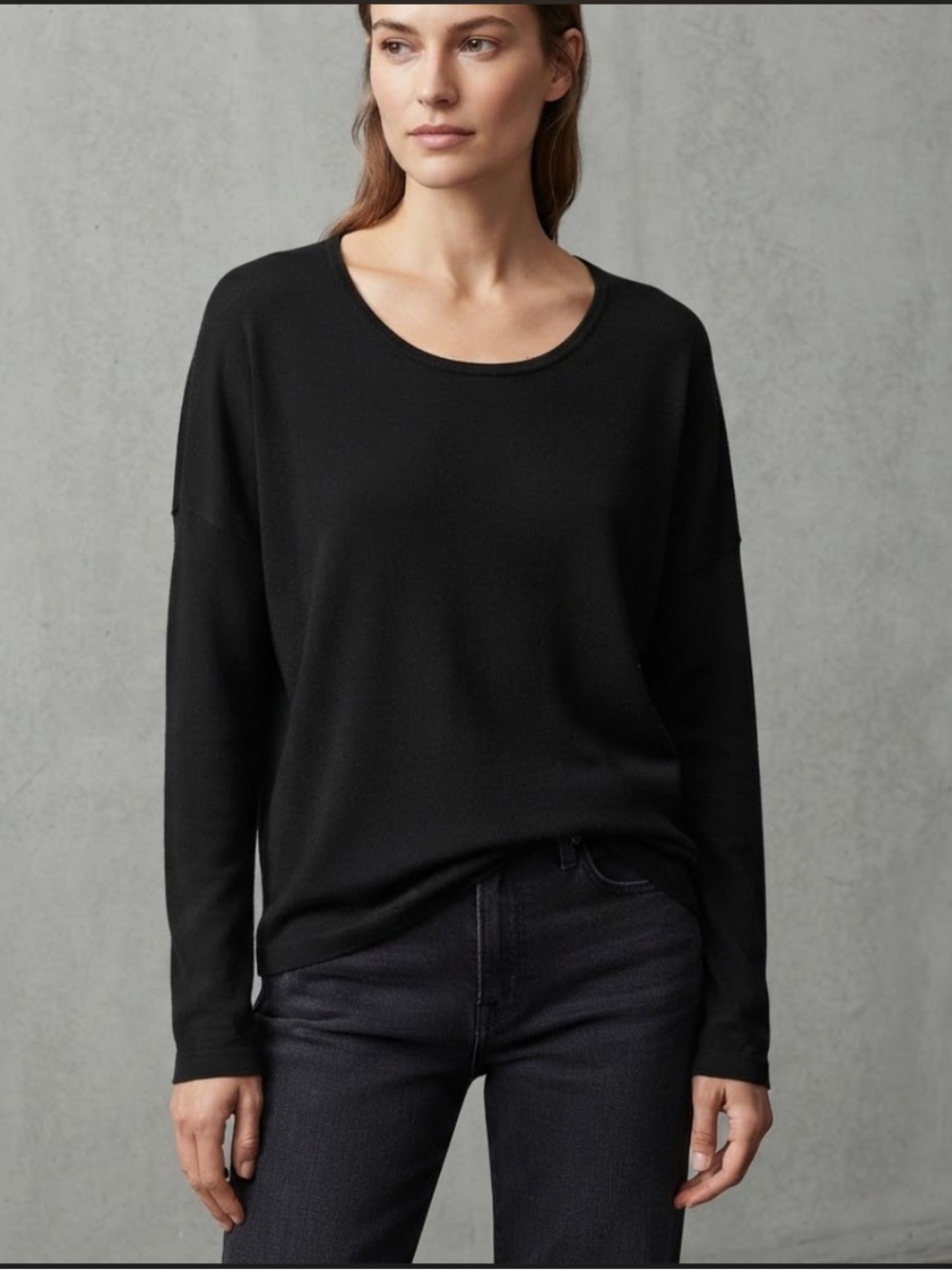 James Perse Los Angeles Black Scoop Neck Long Sleeve Top Shirt Size 2 Medium USA